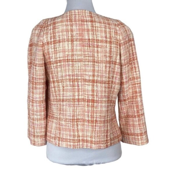 Talbots Women's Y2K Pink Gracie Collarless Plaid Tweed Career Blazer‎ 6/C36 - Picture 5 of 11